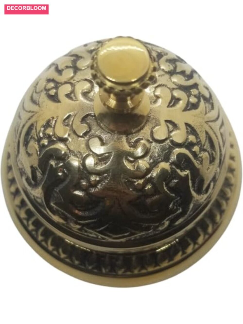 Solid Brass Decorative Desk Bell Engraved Floral Dome Press Top